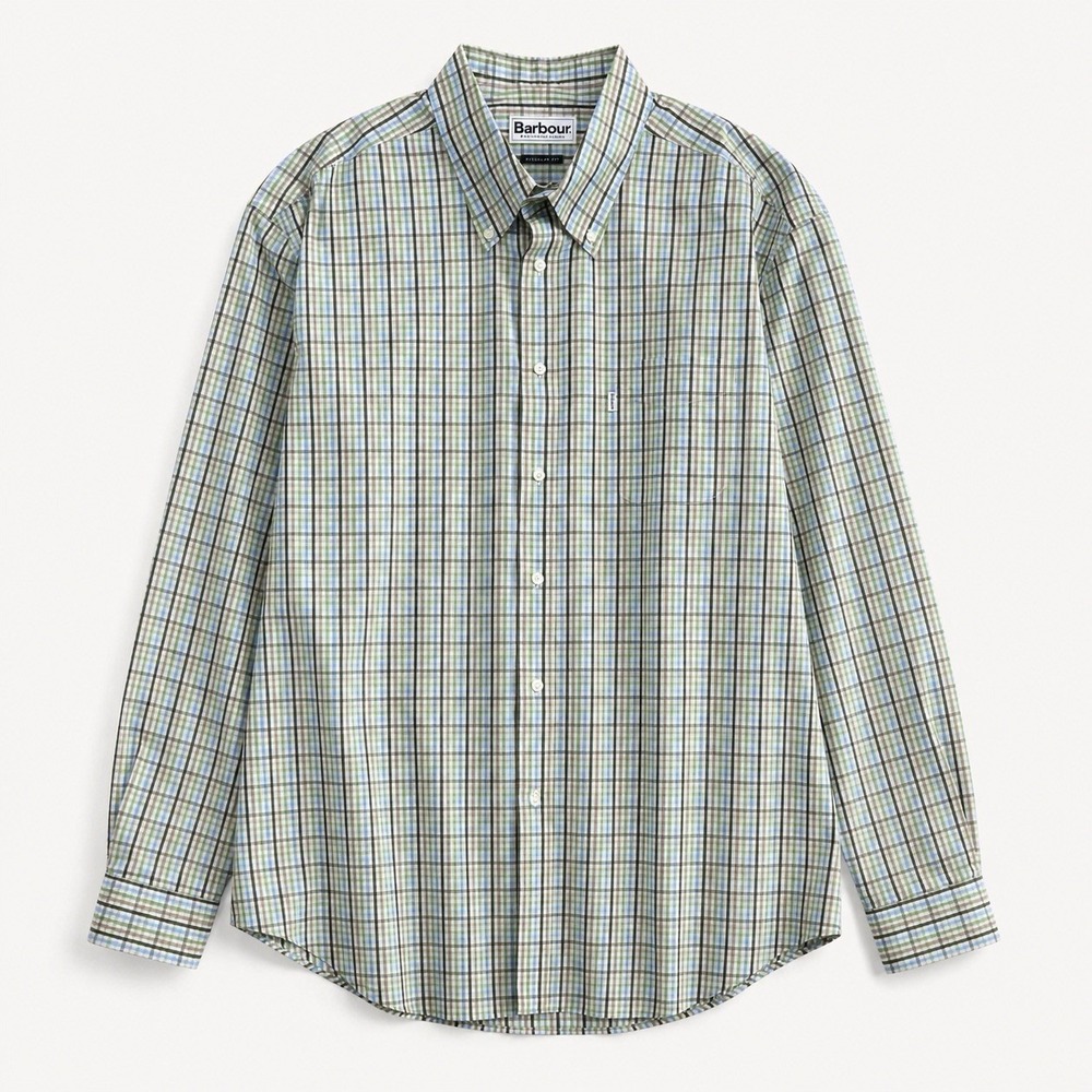 Barbour Plaid Button Down Shirt XL Green Blue Cotton Classic Preppy Heritage